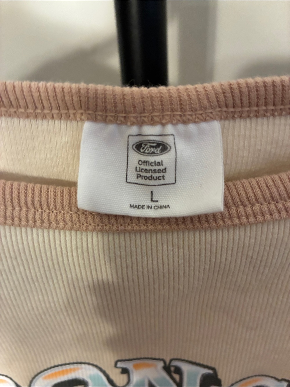 Ford Beige Short Sleeve Ribbed Baby Tee Blue Tan Bronco Graphic Fitted Large - Picture 3 of 7